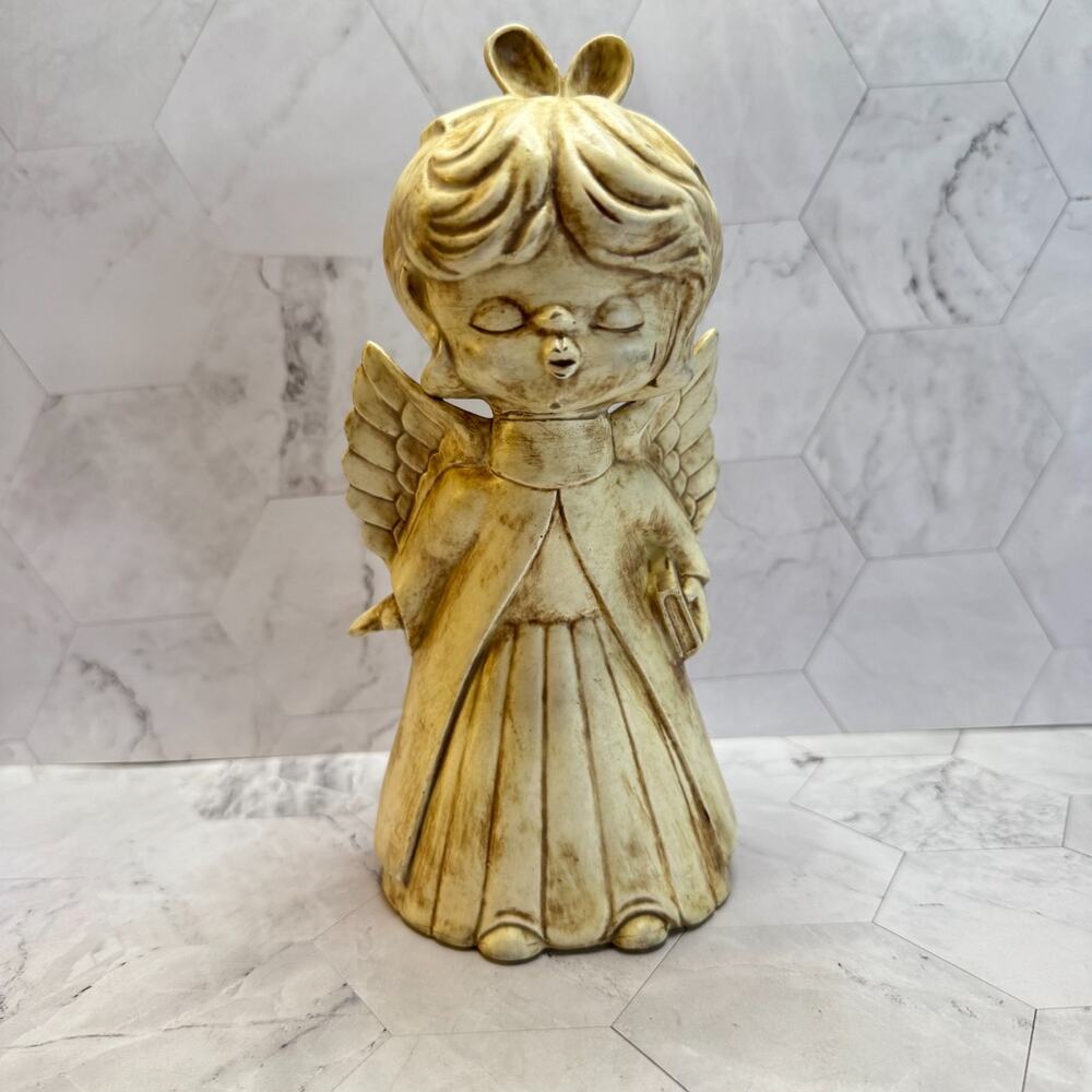 Vintage Christmas Angel 1971 8" Hand Painted Ceramic Kissing Girl Figurine